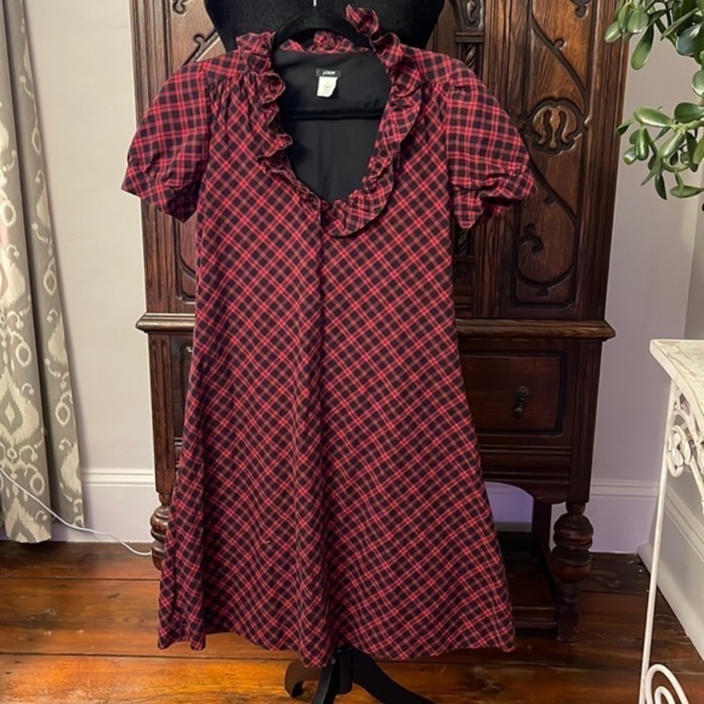 J CREW Herringbone Fox & Hound Ruffle Collar Vintage Plaid Women Dress Sz‎ 2